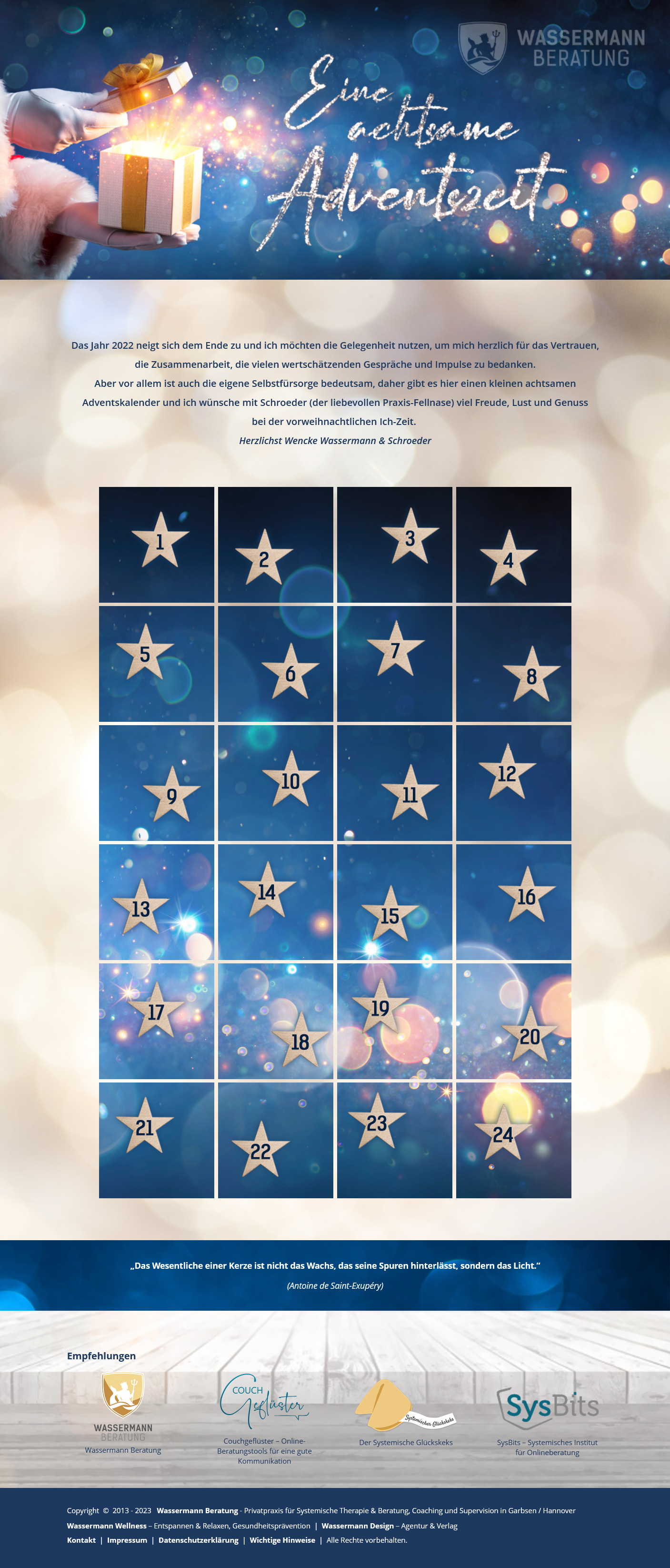 Adventskalender 2022 Wassermann Beratung